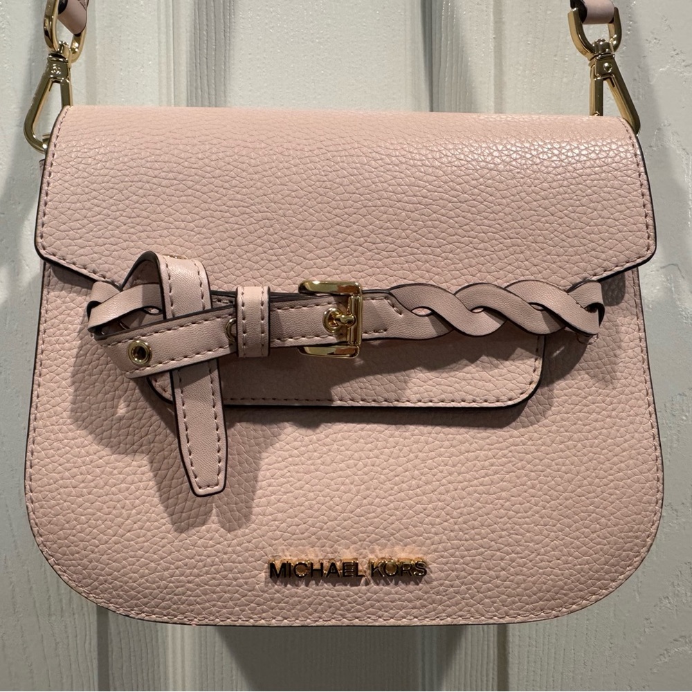 Michael Kors Emilia Small Pebbled Leather Saddle Cross Body - Powder Blush